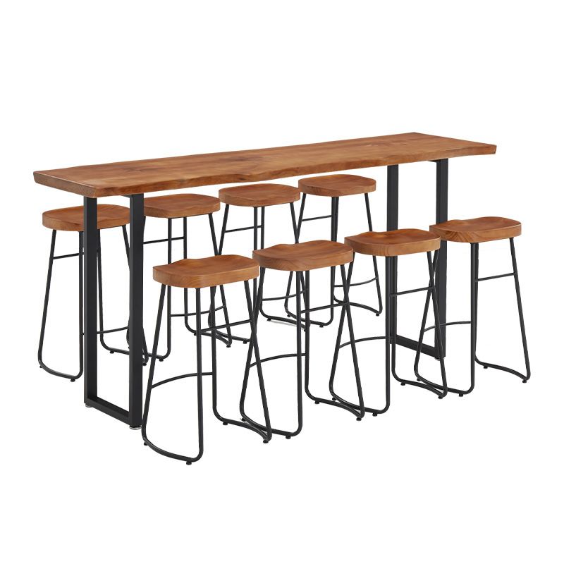 Brown Modern Style Table in Solid Wood and Metal Balcony Bar Table
