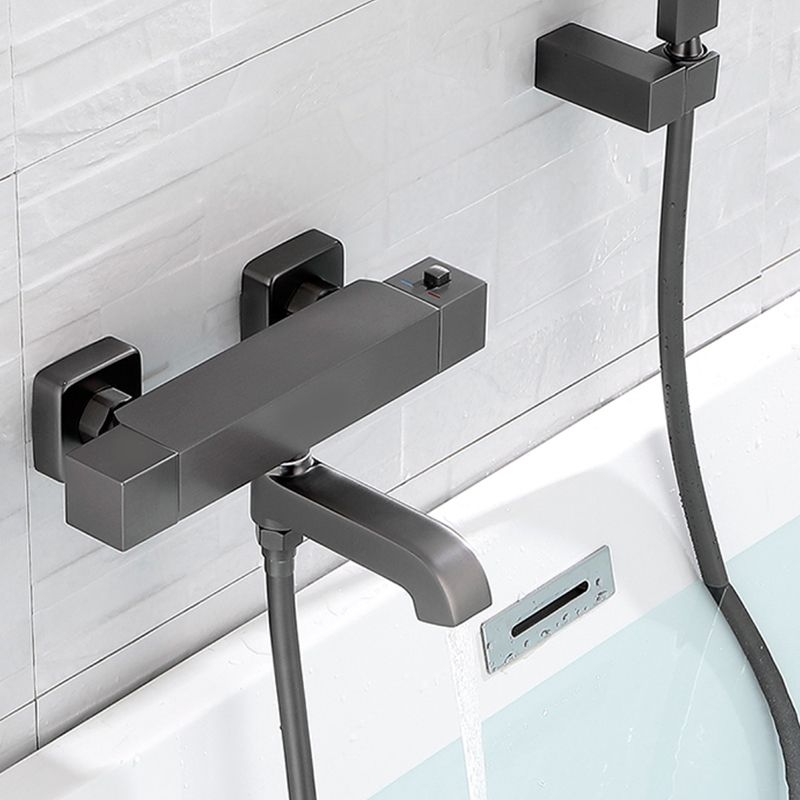 Black Tub Filler Wall-Mounted Brass Single Knob Handle Swivel Tub Filler with Handshower