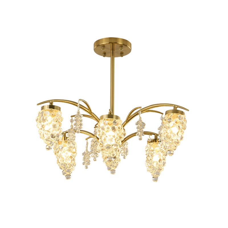 Crystal Beaded Gold Hanging Light Kit Grape Shape 6/8 Heads Bedroom Chandelier Light Fixture