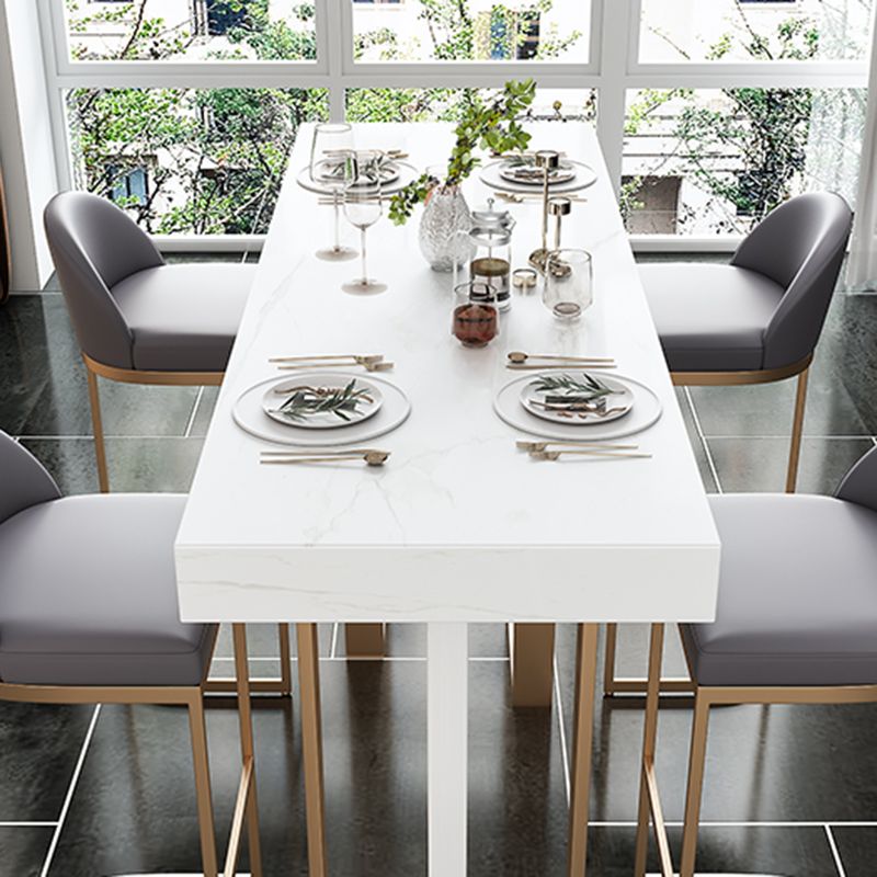 Glam Style Bar Table Rectangle Faux Marble Bar Dining Table with Double Pedestal
