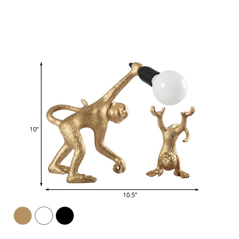 Resin Monkey Shape Night Table Light Creative 1 Bulb Gold/White/Black Reading Lighting for Bedroom