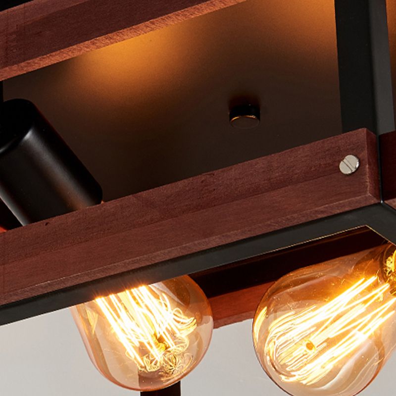 Metal Square Flush Mount Light Industrial 2 Lights Flush Mount Ceiling Fixture in Black