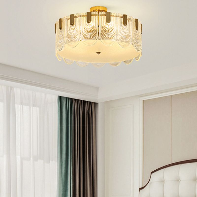 Modern Semi Flush Mount Light Glass Light Fixture in Brass for Living Room