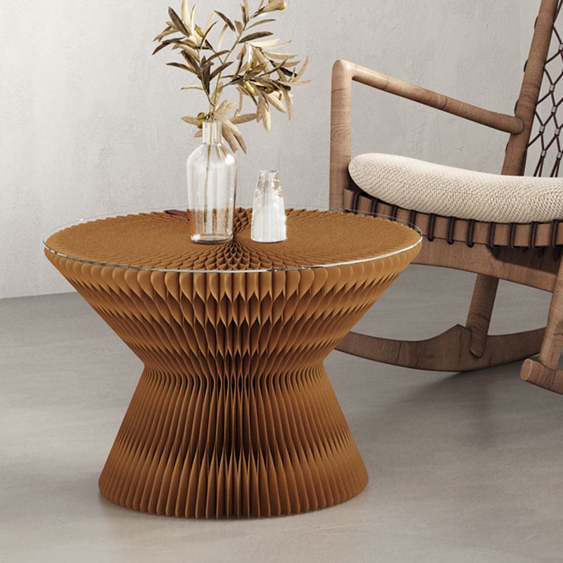 Contemporary Round Side Table, Antique Finish Top and Drum Base Side Table