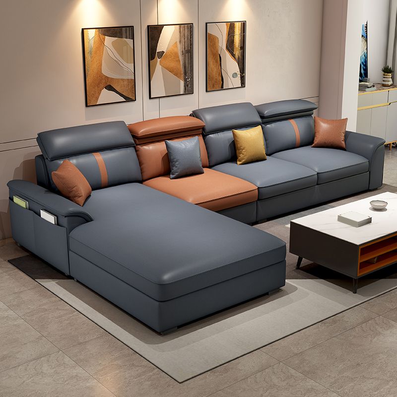 37.4"H 4-seater Pillow Top Arm Faux Leather Sofa& Chaise for Living Room