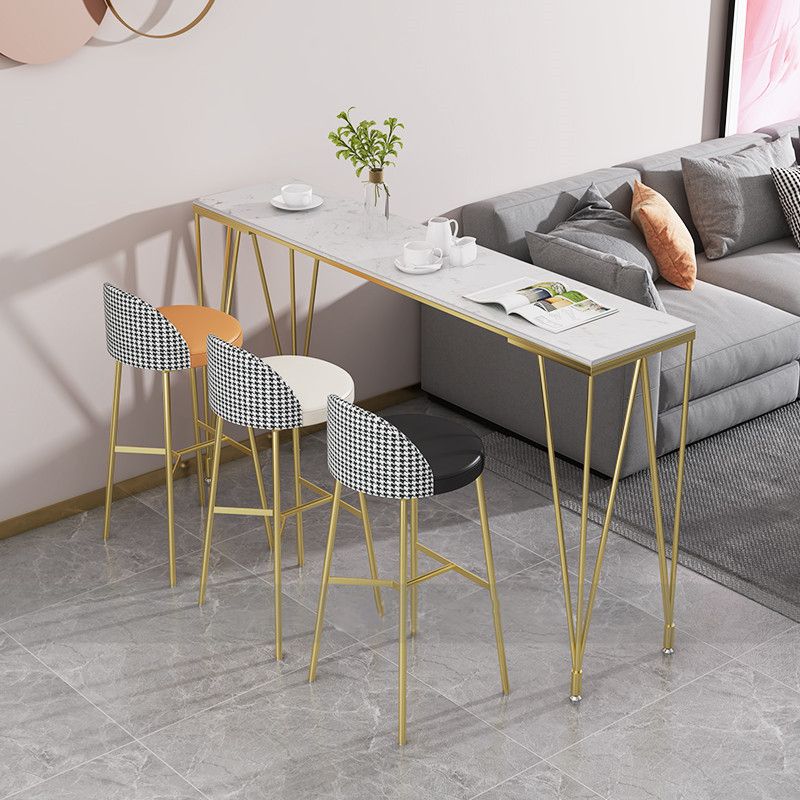 Rectangle Pub Table Glam Faux Marble Top Bar Table for Cafe and Breakroom