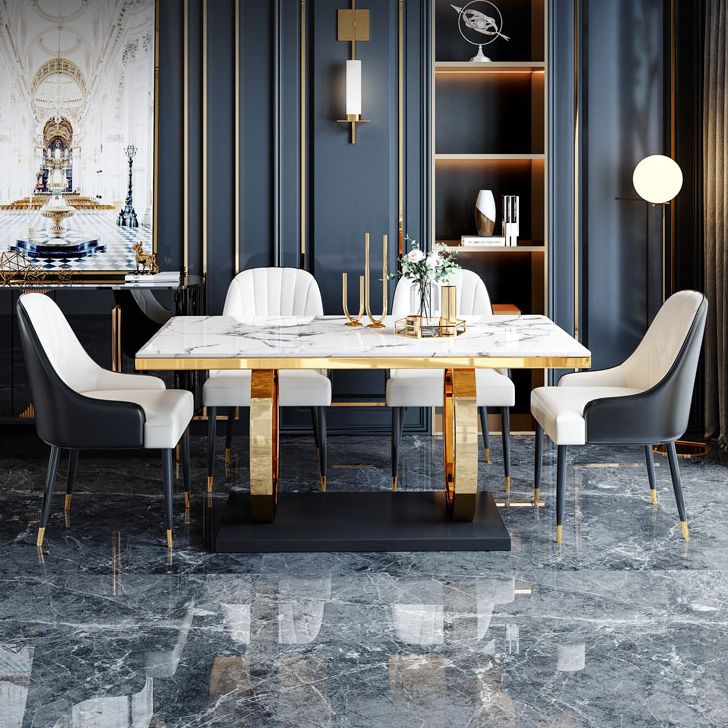 Trestle Base Dining Table Traditional Luxury Marble Dinner Table for Home
