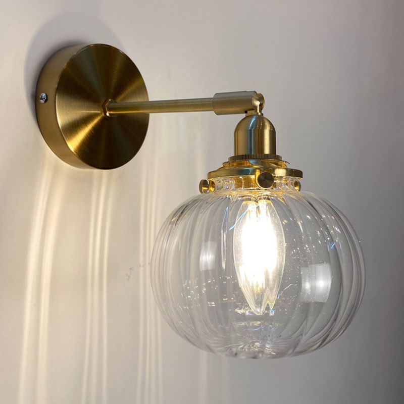 Modern Metal Wall Sconce Pumpkin Shape Vanity Lamp with Glass Shade for Bathroom