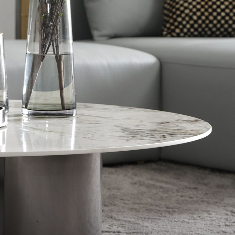 Glam Round Slate Cocktail Table Stainless Steel 3 Legs Coffee Table