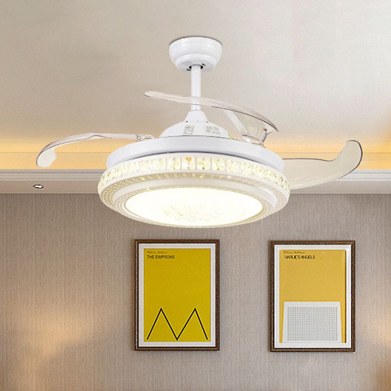 42 "W Wit LED -plafondventilator Verlichting Minimalisme Minimalisme Metaal Circulaire semi -spoelmontage Licht met 4 heldere messen, externe/wandregeling/frequentieconversie