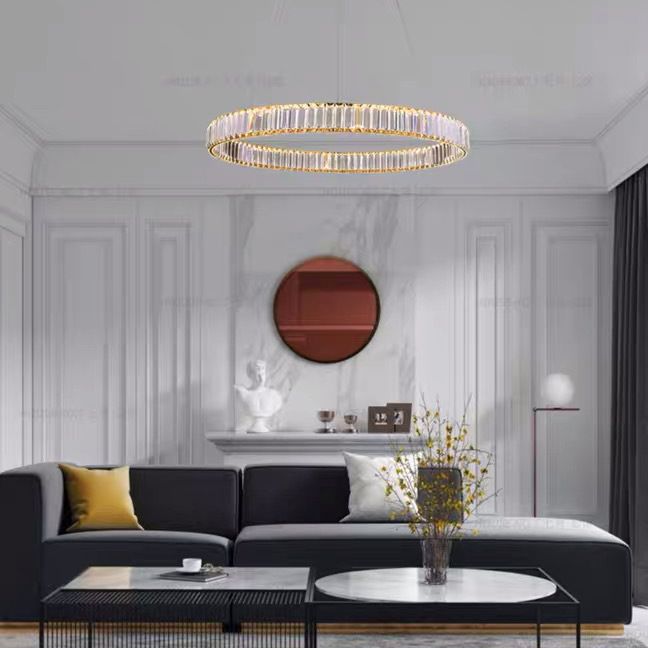 Circolo di ciondolo in acciaio inossidabile lampadario semplicità Cristallo a LED cristallino per cena