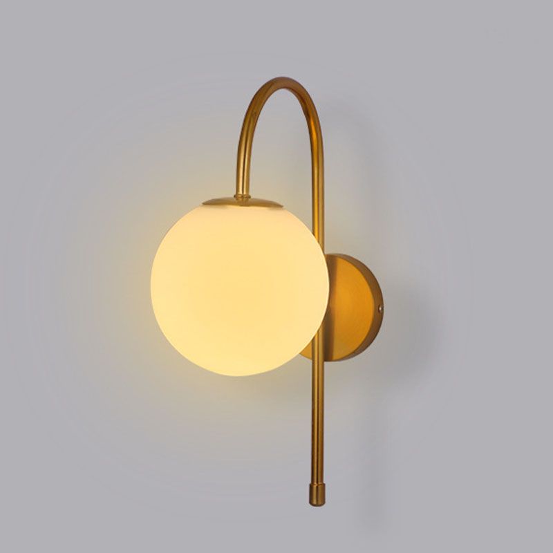 Contemporary Style Metal Wall Sconce with White Glass 1 Light Wall Lamp for Bedside