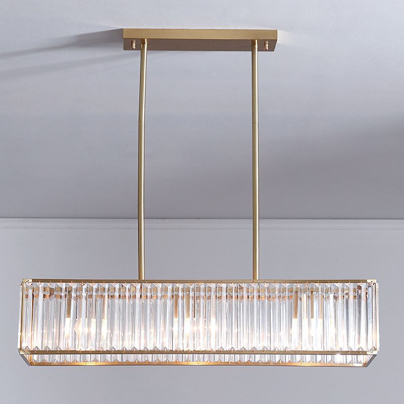 Modern Style Rectangle Shape Island Lights Crystal 3/4 Lights Pendant Light in Gold