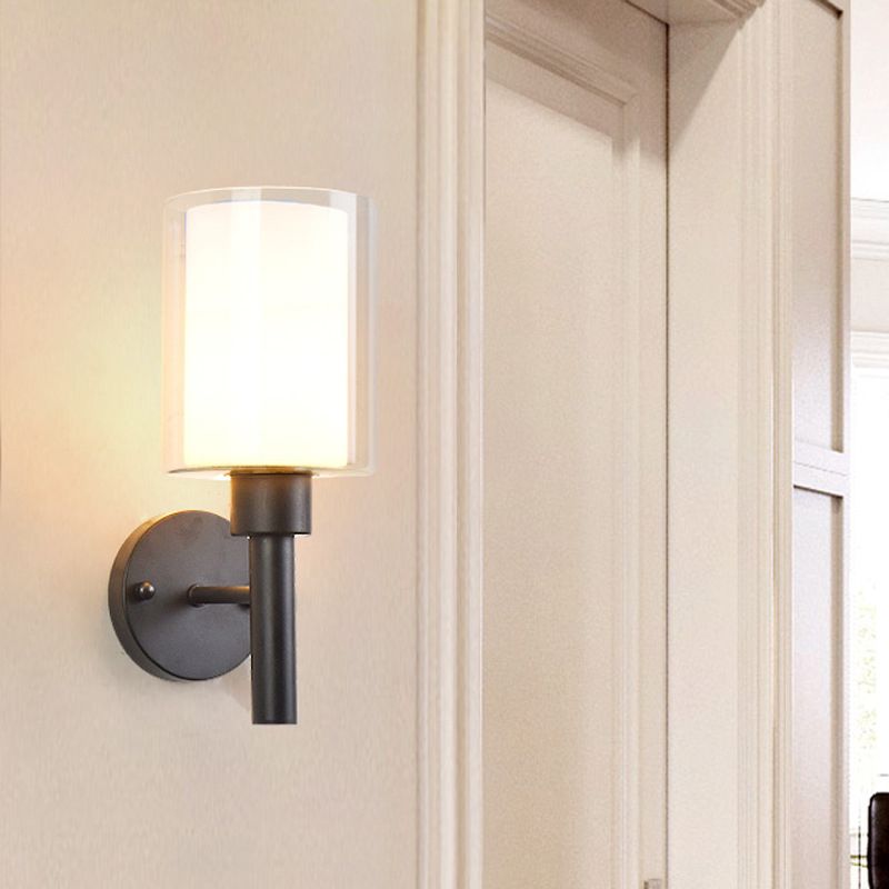 Modern Vanity Lamp Cylinder Glass Wall Light Fixture for Bathroom