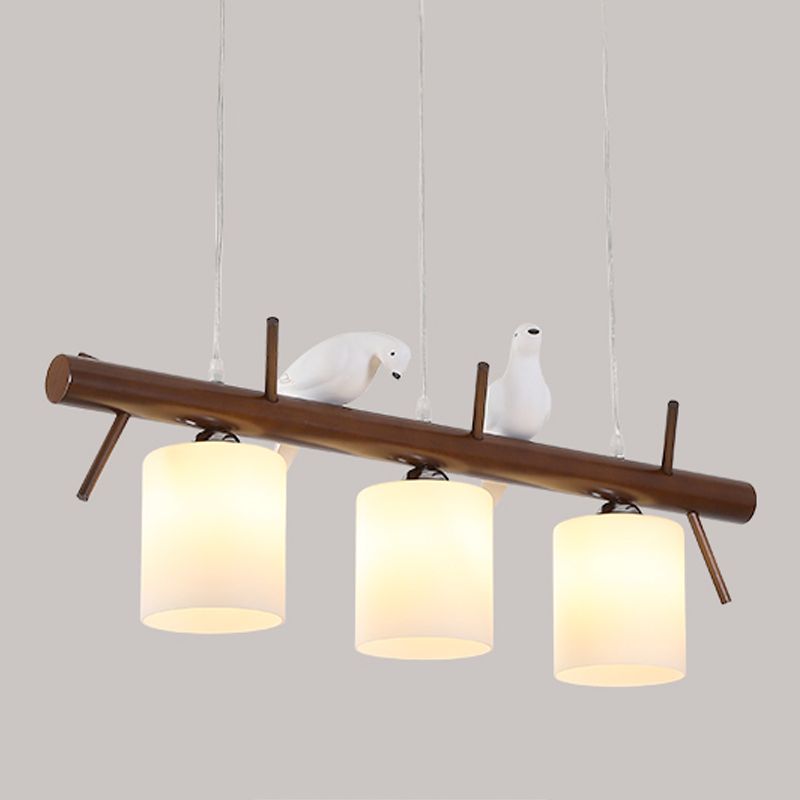 Modern Style Cylinder Island Lights White Glass 3-Light Pendant Lights