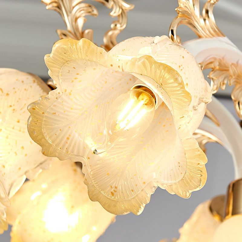 Minimal Flower Ceiling Lamp Frosted Glass Dining Room Chandelier Light Fixture in White
