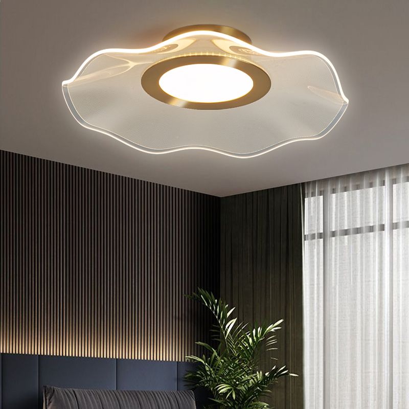 Acrylic Lotus Leaf Ceiling Lighting Artistic Gold Flush Mount LED Light for Bedroom