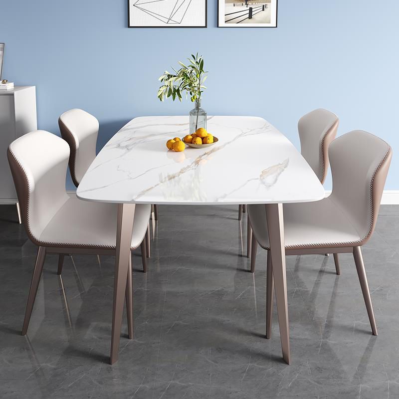 Contemporary Style 1/2/5/7 Pieces Dining Chairs Set Stone Rectangle Furniture in White
