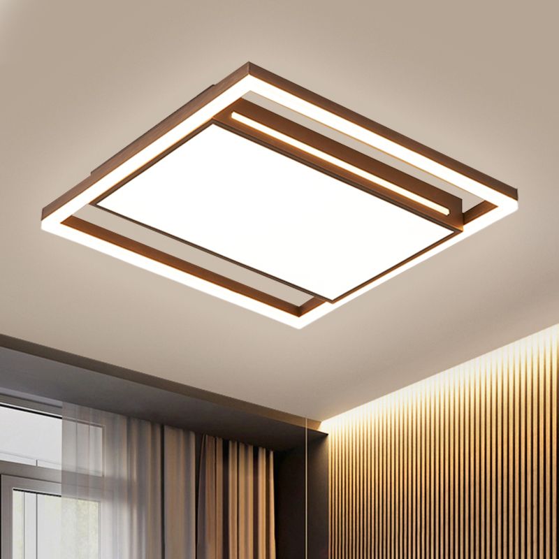Contemporary LED Flush Mount with Acrylic Shade Brown Square Flush Light Fixture in Warm/White Light