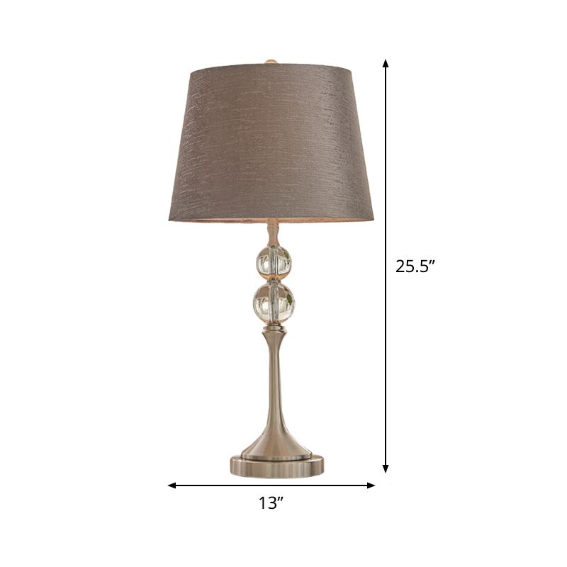 Conische kristallen bureaulamp, eigentijdse stof, 1 kop, 11"/13" brede grijze nachttafellamp