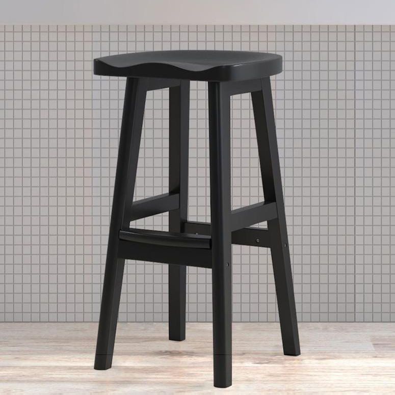Contemporary Solid Wood Barstools Saddle Seat Bar Stools with Footrest