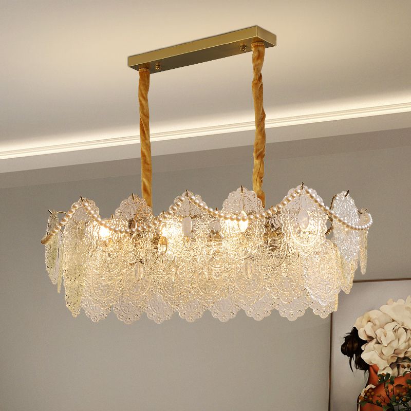 Modern Style Oval Shape Island Lights Glass 8 Light Island Lighting in Gold