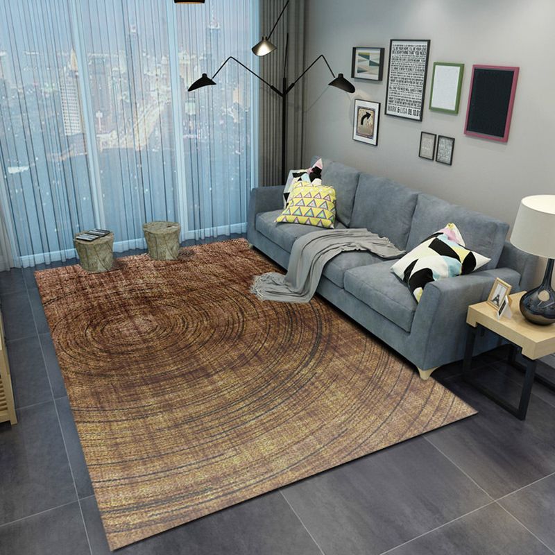 Brown Modern Rug Polyester Concentric Circles Pattern Rug Washable Area Rug for Living Room