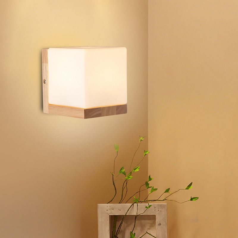 Modern Style Square Shape Wall Light Wood 1 Light Sconces for Bedroom