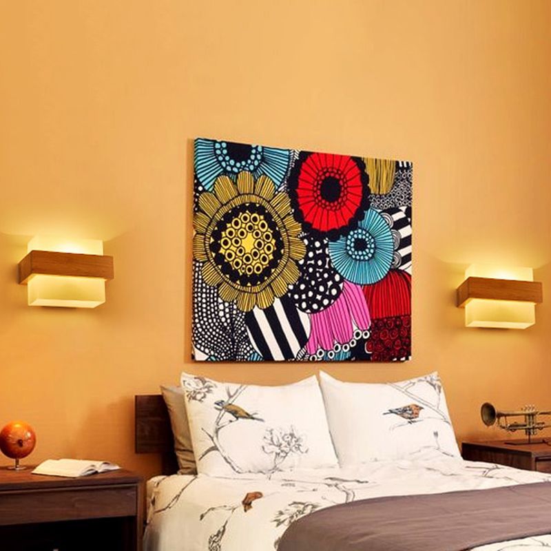 Modern Style Rectangular Wall Sconce Lights Wood 1 Light Wall Mount Lighting