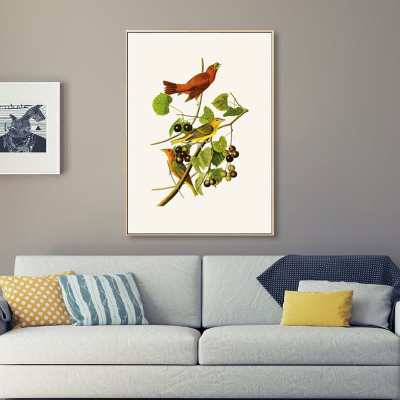 Soft Color Rustic Canvas Art Painting Bird on the Branches Wall Decor for Bedroom