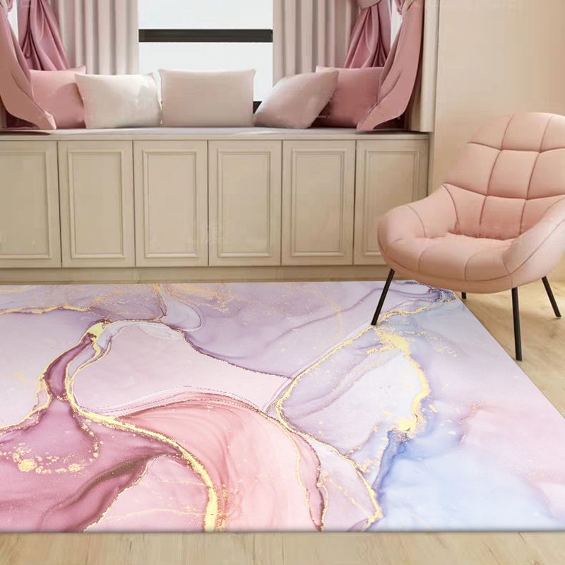 Purple and Pink Modern Rug Polyester Watercolor Print Rug Machine Washable Non-Slip Area Rug for Living Room