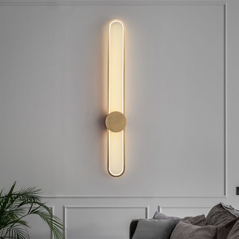 Nordic Style Brass Wall Light Linear Single Light LED Wall Sconce for Living Room