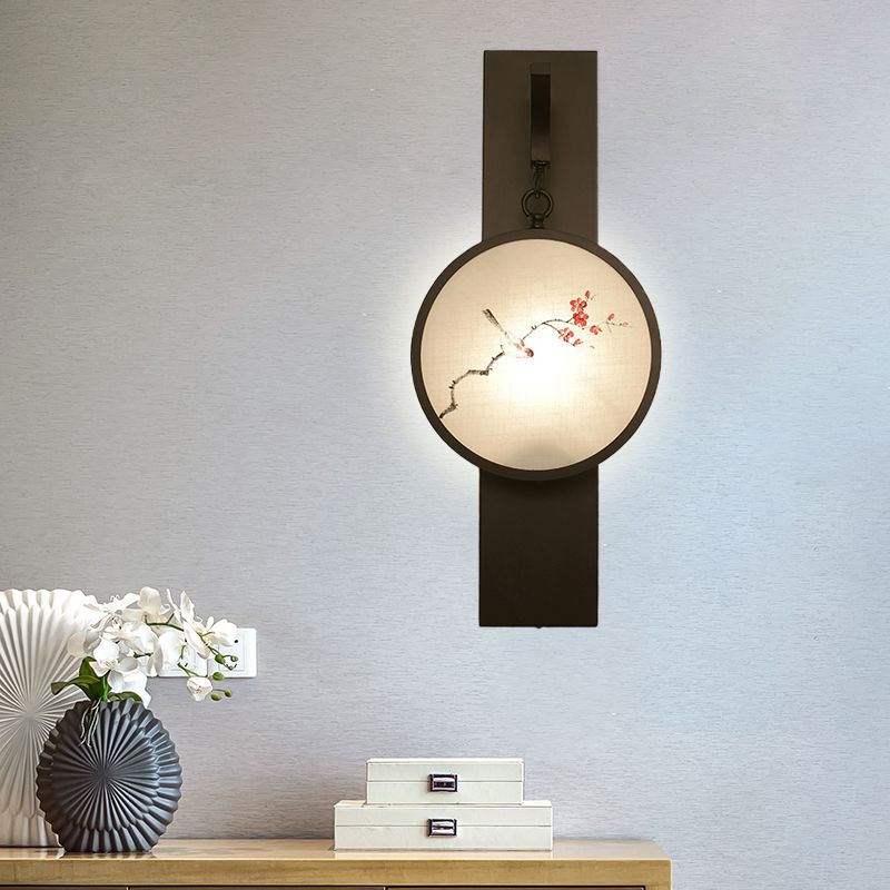 Murale murale a led fiore/uccello appeso a un tessuto cinese in tessuto cinese lampada montata in nero