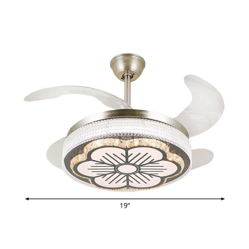 Kristallstufte 4-Blade-Halbblöcke Deckenleuchte LED Hanging Lüfterlampe in Silber, 19 "breit