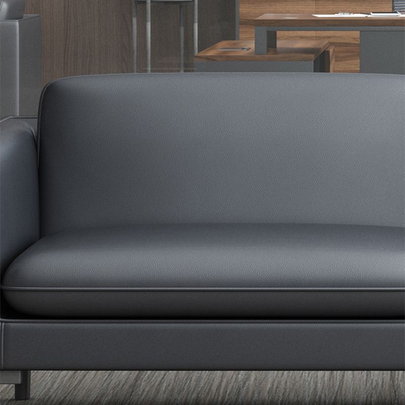 Glam Black Cushions Square Arm Genuine Leather Stationary Sofa