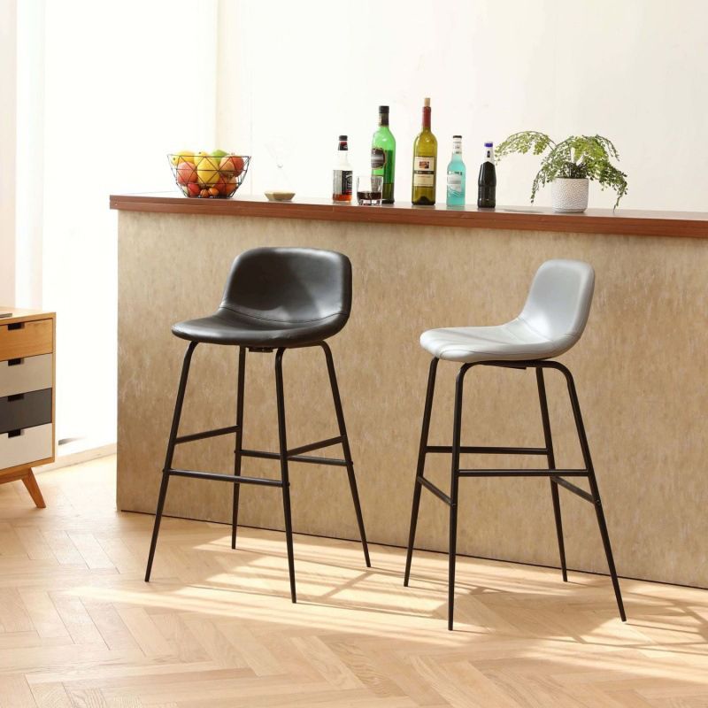 Modern Style Low Back Barstool Pu Leather Counter Bar Stool with Metal Legs for Home