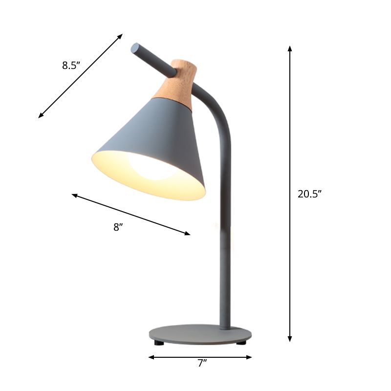Lumière de bureau en cône de style nordique avec cordon de recharge métal 1 lampe de bureau de tête pour chambre de dortoir