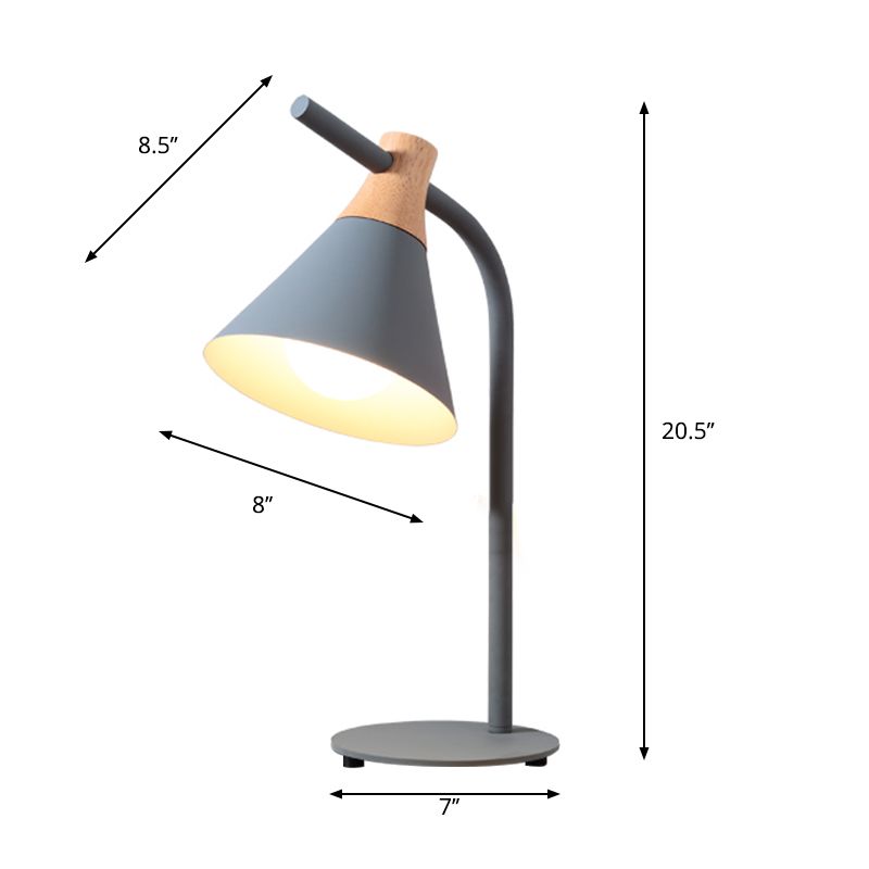 Nordic Style Cone Desk Light with Plug-In Cord Metal 1 Head Desk Lamp for Dormitory Bedroom