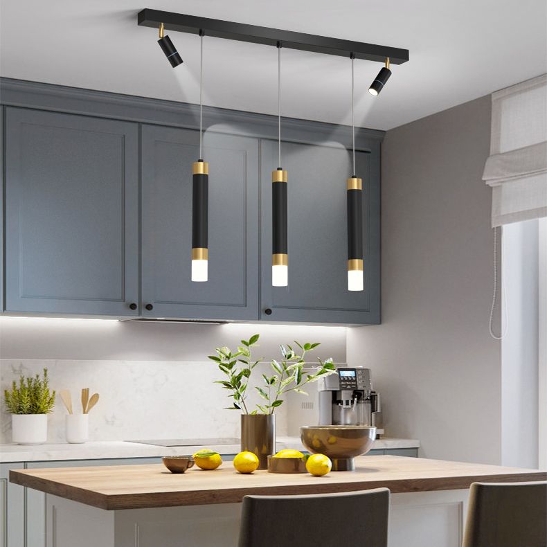 Éclairage d'éclairage de cylindre de style contemporain en métal îles luminaires en noir