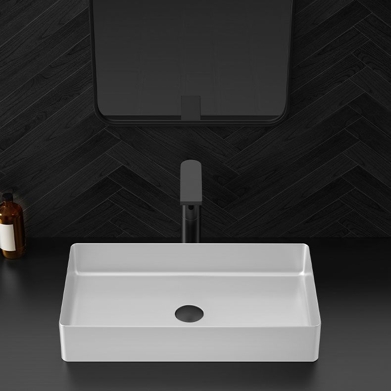 Modern Bathroom Sink Metal Rectangular Vessel Lavatory Sink with Pop-Up Drain
