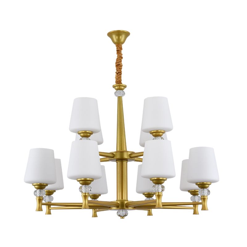 Glass Shade Metal Chandelier Light Fixtures American Style Multi-Head Bell Suspension Lamp