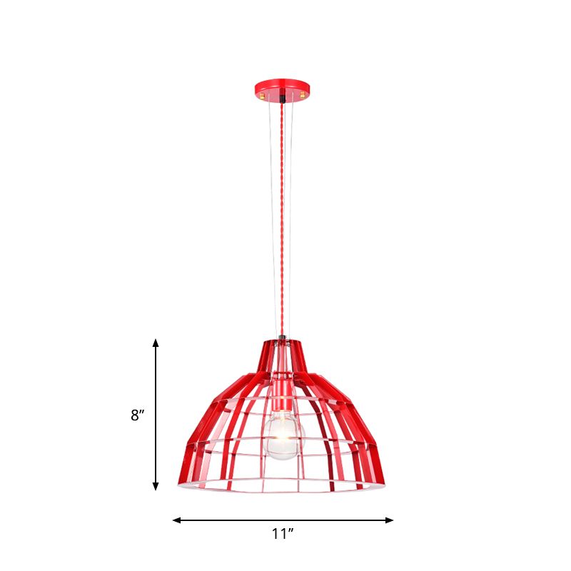 Luz de caída de tono de tono rojo 1 bombilla moderna colgante colgante de metal enjaulado para restaurante