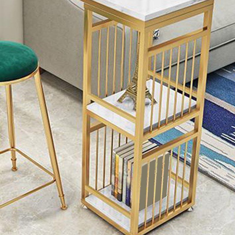 Faux Marble Top Table Glam Bar Height Pub Table with 2 Shelves