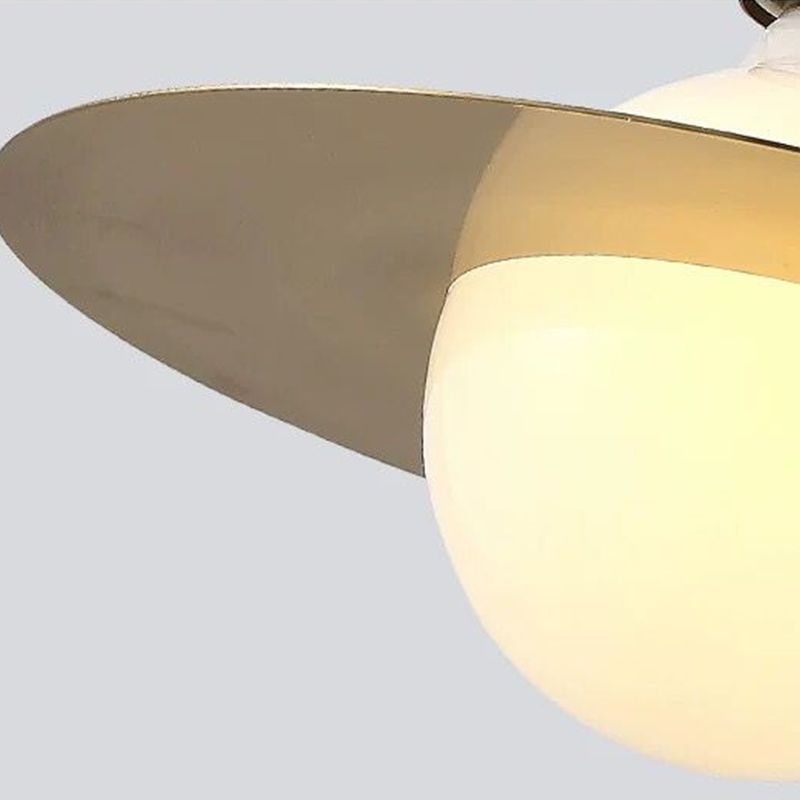 Lámpara colgante de órbita posmoderna vidrio blanco 1 cabezal kit de luz colgante con sombra de metal de disco dorado