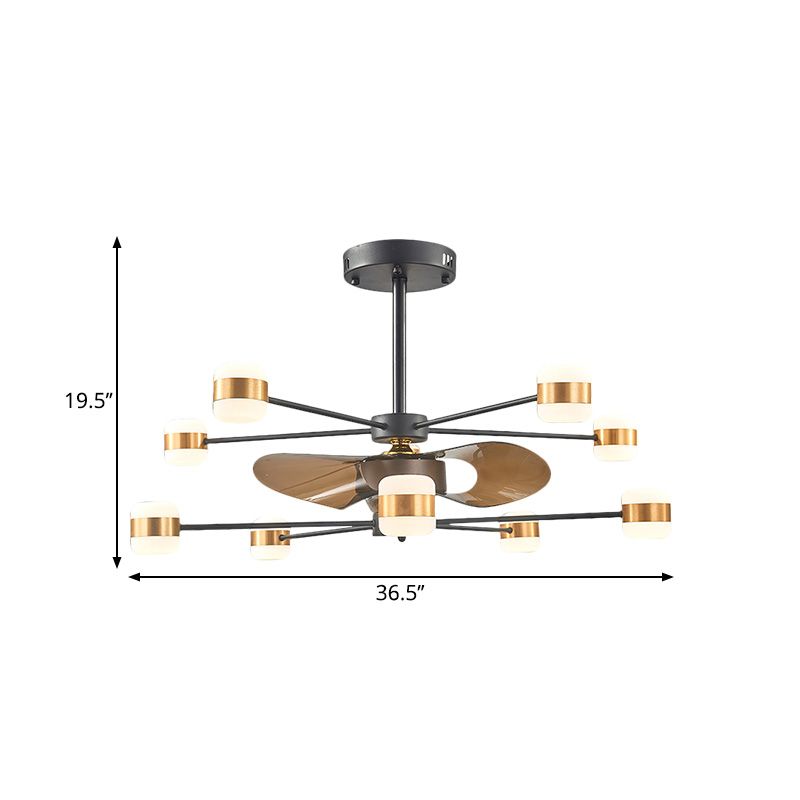 Gold 2-layer Radial Semi Flush Lighting Moderne 10 Lampenmetallic Hanging Lüfter Licht mit 3 braunen Klingen, 36,5 "breit