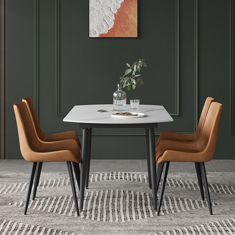 Modern Sintered Stone Dining Table White Round Table with Black Frame for Home