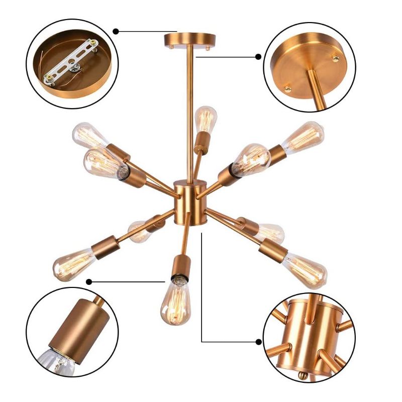 Modern Gold Sputnik Chandelier 10-Light Sphere Satellite Style Ceiling Lights