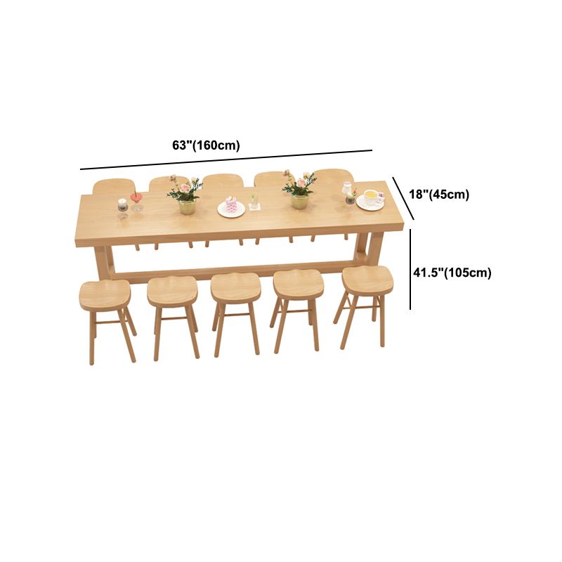 Contemporary Rectangle Bar Table Solid Wood Bistro Bar Desk with Trestle Base