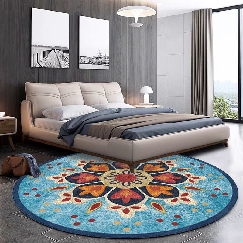 Vintage Tribal Flower Pattern Rug Multicolor Polyester Rug Washable Pet Friendly Anti-Slip Carpet for Living Room