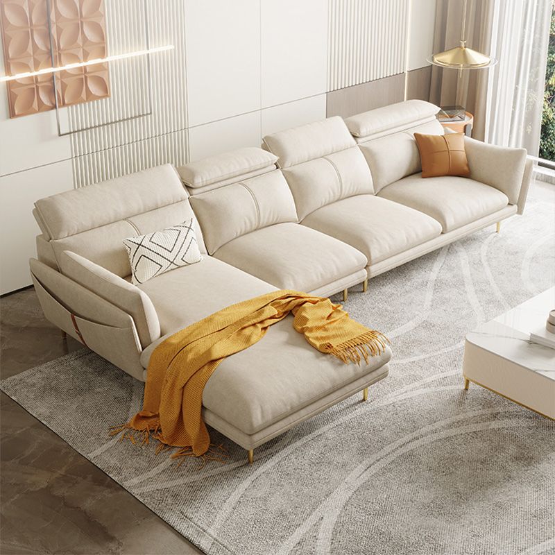 Cream Faux Leather Sofa/Sectional with Storage Bag Adjustable Sofa for Living Room